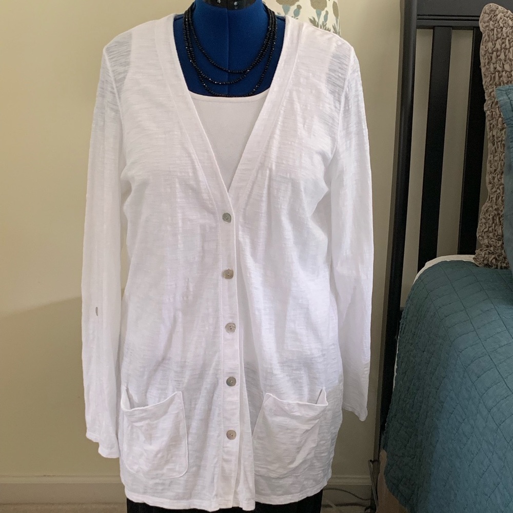 NWOT J Jill Cotton Jersey White Cardigan Sweater